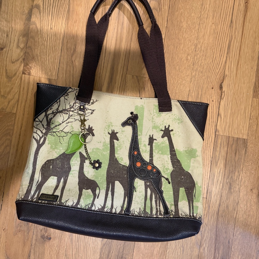 Chala Safari Giraffe Tote in Brown, Cream, and Green